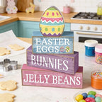 Lineshading 4 Pcs Easter Table Decoration Wooden Pastel Egg - No Assembly Required Reusable Happy Easter Tiered Tray Decor, Perfect for Home Kitchen Shelf Party Farmhouse Centerpieces & Holy Week Gift - style: Easter Egg