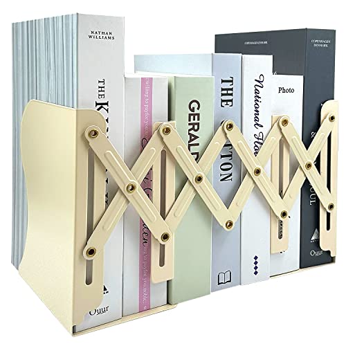 Adjustable Bookends, 19 inches 2 Dividers Heavy Duty Metal Book Holders, Book Storage Rack, Desk Organizer Magazine File Holder for Office, School, Bookstore and Home, Beige - color: Beige