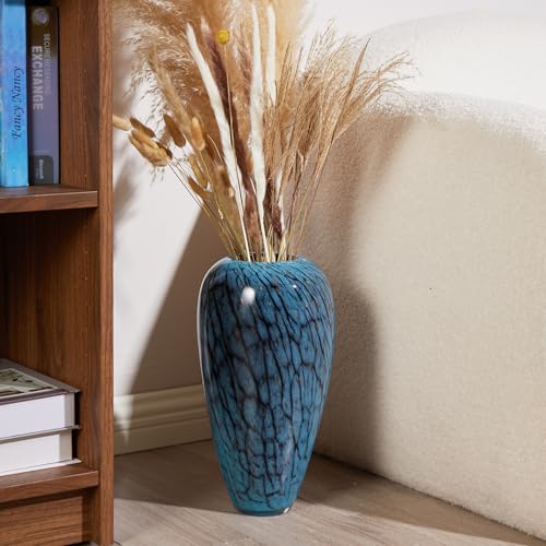 Hand Blown Glass Vase, 13.7 Inch Large Colored Decorative Vase for Home Decor, Ideal for Living Room, Dining Table, Office, Fireplace Mantel, Shelf Display & Wedding Centerpieces