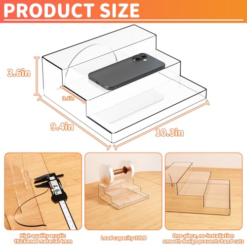 Yieach 3 Tiered Acrylic Display Stands for Cupcake Stand,Perfume Shelf Organizer,Figure and Funko Pop Display,No Installation,Clear Table Risers Display Stands for Collectibles,Makeup and Dessert,2PCS