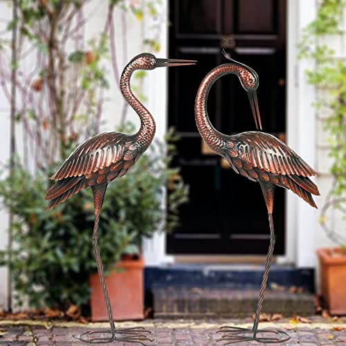 Kircust Crane Garden Sculptures & Statues Heron Decoy Large Size Metal Birds Yard Art Standing Vintage Brass Heron Lawn Ornament Outdoor Decorations 37 Inches Set of 2 - color: Brown3