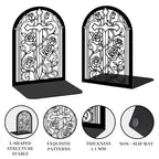 Bookends for Shelves, 2 Pcs Rose Flower Sword Design Book Ends Metal Decorative Bookends for Home Office and Library, Black - style: Rose and Sword
