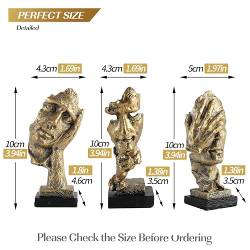 Modern Living Room Decoration - Gold Abstract Sculpture Decor for Shelves, Thinker Statues Set of 3, Resin Face Knick Knacks Home Decor for Office Bookshelf, Table, Gift for Friends - color: Gold Thinker Small Statue Set