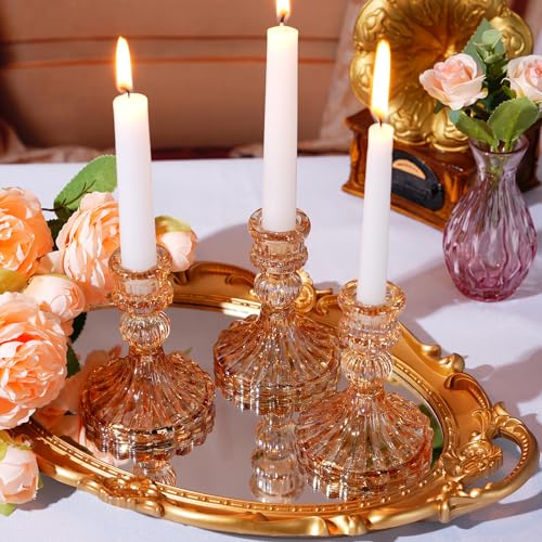 Maxcheck Set of 6 Candlestick Holders Taper Glass Candle Holder Decorative Candle Stand for Wedding Christmas Party Table Centerpiece Anniversary Festival Home Decor(Amber) - color: Amber