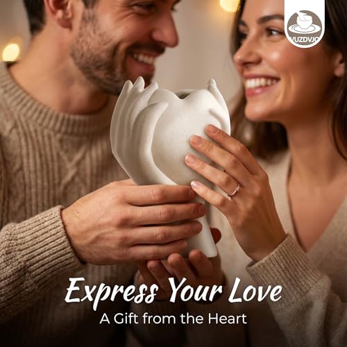 8 Inch Heart Hand White Ceramic Vase - Unique Modern Aesthetic Flowers Vase for Living Room Bedroom Office Kitchen Table Centerpiece or Shelf Decor (Cream White) - color: Cream White