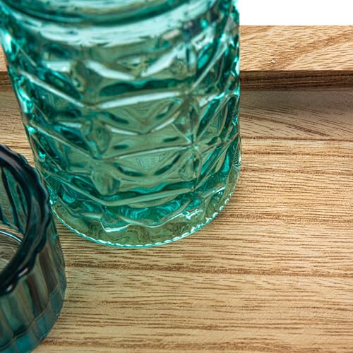 Creative Co-Op Wood Tray with 9 Blue & Green Glass Votive Holders - color: Blues