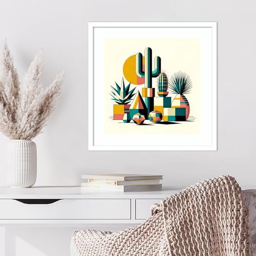Amanti Art Framed Wall Art Print 21x21 Succulents in Cubist Vases by David Galan, Abstract Wall Art, Modern Contemporary Decor, Medium Poster Painting Artwork for Living Room, Bedroom, Bathroom, - color: Svelte White, size: 21"L x 21"W