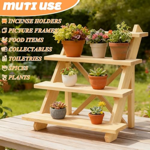 2 Pack 4 Tier Wooden Display Stand Riser Detachable Wood Earring Display Cupcake Stands Jewelry Display for Vendors with Groove or Jewelry Cupcake Vendors Retail