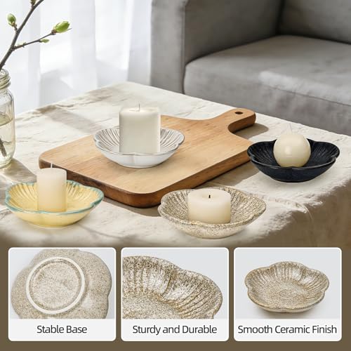 Koythin Ceramic Candlestick Holder for Pillar Candles, Floral Shape Candle Stand & Dish Bowl for Candlesticks, Incense, Decorative Ceramic Plate Tray for Table Centerpiece and Home Decor (Khaki) - color: Khaki