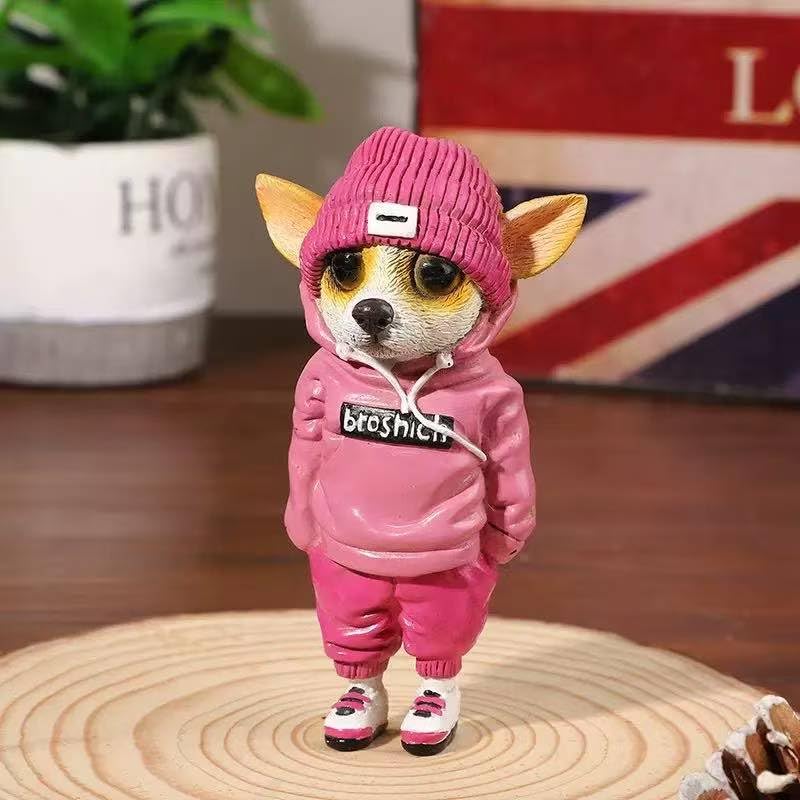 Cute Resin Backpack Dog Statue Crafts Living Room Desktop Decorations,Handmade Casual Small Resin Animal Statue Ornament Home Decor Pink - color: Pink
