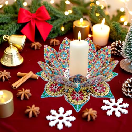 DIY Diamond Art Painting Candlestick Holders Mandala Flower Shape Desk Candle Tray Tabletop Ornaments for Wedding Festival and Party Home Table Centerpiece-Flower03 - color: Flower03