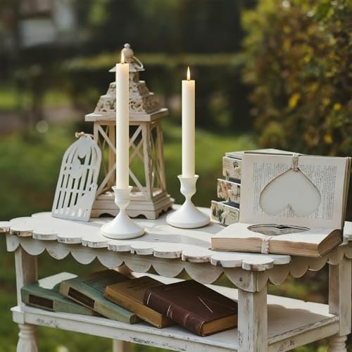 Candle Holders White Set of 6, Vintage Metal Candlestick Holders for Dinner Room Table Centerpiece, Low Metal Candles Sticks for Wedding Centerpieces Christmas Birthday Party (6, White) - color: White