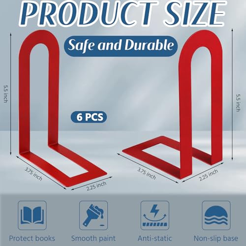 Chunful 6 Pcs Modern Metal Book Ends for Shelves Decorative Small Bookends Book Shelf Organizer Minimalist Design Stopper to Hold Books for Home Office (Red,5.5 * 3.75 * 2.25inch) - color: Red, size: 5.5*3.75*2.25inch