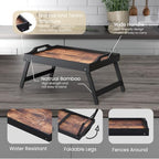 Fibogollo Wooden Bed Tray Table with Folding Legs and Handle,Breakfast Trays,Serving Tray for Food and Snack,Laptop Laptop Desk for Working