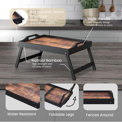 Fibogollo Wooden Bed Tray Table with Folding Legs and Handle,Breakfast Trays,Serving Tray for Food and Snack,Laptop Laptop Desk for Working