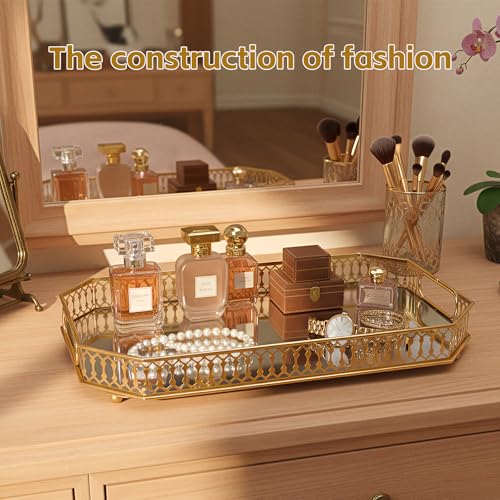 Durable Decorative Organizer for Dresser, Bedroom, Bathroom Countertops - Spacious with Handle in Your Desk Space Scratch-Resistant - Gold(Large)