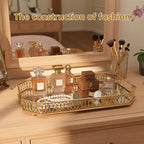 Durable Decorative Organizer for Dresser, Bedroom, Bathroom Countertops - Spacious with Handle in Your Desk Space Scratch-Resistant - Gold(Large)
