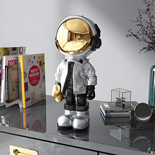 EZ4ENCE Figurine Statue Astronaut Sculpture Spaceman Decor,Sculptures Home Decor,Arts Silver Shelf Decoration,Cool Metal Mask Table Decor,Large Spaceman Figure Ornament - color: Silver, size: Large