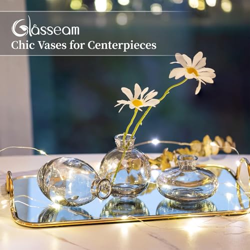 Glass Bud Vase for Centerpieces, 6Pcs/2Sets Glasseam Modern Gray Mini Small Vases for Flowers Bulk Flower Vase Set Aesthetic Cute Handmade Tiny Short Wedding Table Centerpiece Decor - color: Gray, size: 2 Sets