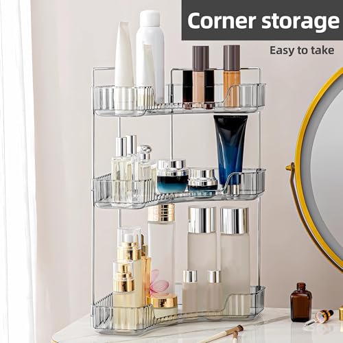 YCIA&DONE Corner Bathroom Counter Organizer, Makeup Organizer for Vanity, Skincare Cosmetic Perfume Tray, Corner Countertop Shelf Rack Storage for Bathroom Kitchen 3Tiers (Smoky Gray) - color: Gray, size: 3-Tier