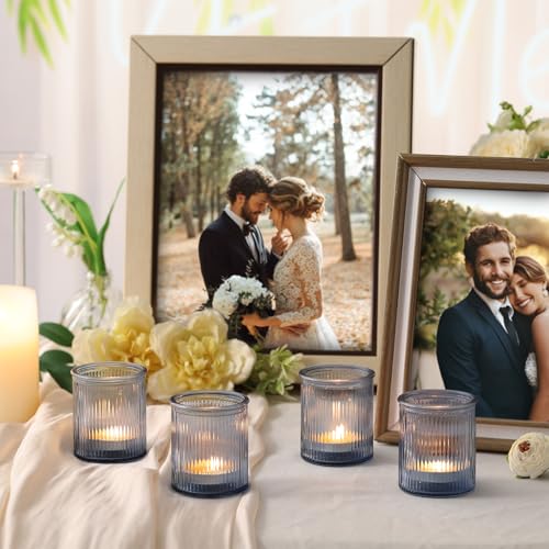 NITIME 32Pcs Ribbed Blue Votive Candle Holders, Tea Light Candle Holders for Table Centerpiece, Blue Candle Holders for Wedding Decor,Home and Holiday Decor - color: Blue