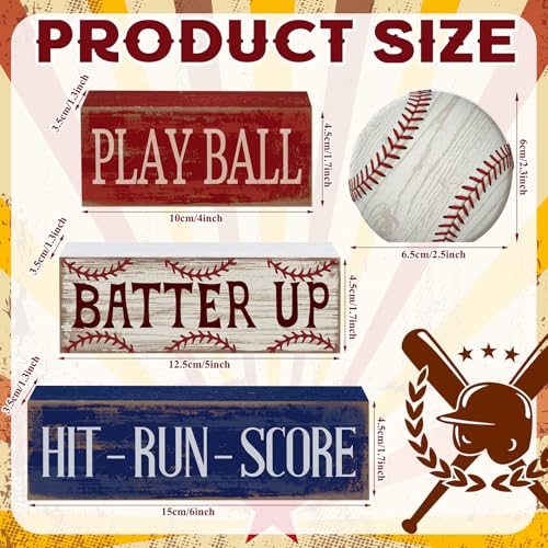 Yuntau 4 Pcs Baseball Decorations Sports Wooden Sign Baseball Centerpieces for Tables Tiered Tray Decor Decorative Mini Faux Book Stack Block for Bedroom Boys Room Mantel Shelf Senior Night Gifts - style: Baseball
