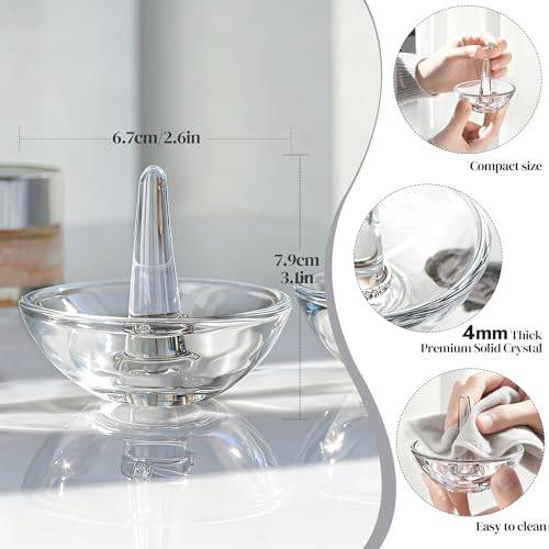 H&D HYALINE & DORA 2 Pack Round Glass Jewelry Dish Jewelry Tray Ring Dish Birthday Holiday Gifts for Women Mom(3.1 Inch) - color: round shaped 3.1in-2pcs