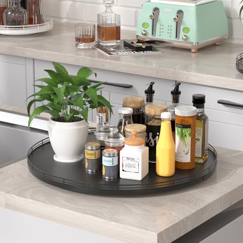 Oroyutor 21" Oak Wooden Lazy Susan Turntable for Dining Table, Extra Large Round Lazy Susans Organizer for Kitchen Countertop Charcuterie Boards Cheese Board Organization and Storage Black Home Decor - color: Black, size: 21