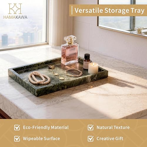 Large Bathroom Vanity Tray, Real Natural Marble Tray 12 inch, Emerald Green Marble Stone Toilet Tank Trays, Modern Dresser Trays, Countertop Organizer for Kitchen Counter, Soap Dispenser - color: Emerald Green 12-in Rect
