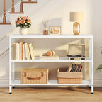 Hoctieon White Industrial Console Table, 3 Tier Entryway Tables, Hallway Desk, Narrow Sofa Tables with Shelves, Entrance Table for Entryway, Living Room, Foyer, Hallway, Office, White - color: White