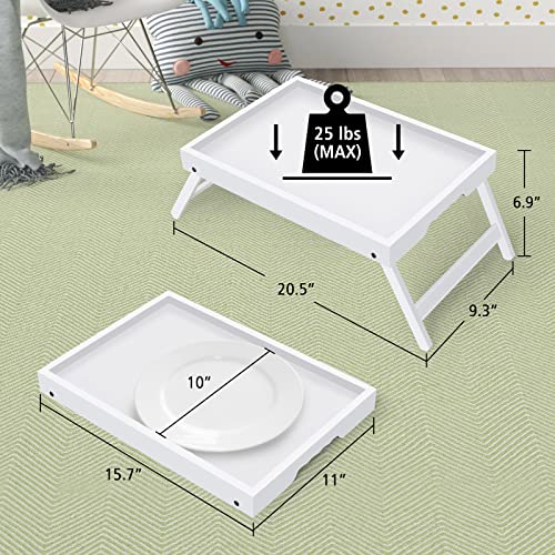 Artmeer Bed Tray Table with Folding Legs,Bamboo Breakfast in Bed for TV Table, Laptop Computer Tray,Eating,Snack Tray White 2 Pack(White) - color: White, size: Medium (Pack of 2)