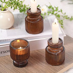 DARJEN 6 Pcs Amber Candlestick Holders - Glass Taper Candle Holders Tealight Votive Candle Holders for Table Centerpieces, Wedding, Dinner Party, Home, Gifts - color: Amber, size: 6Pcs