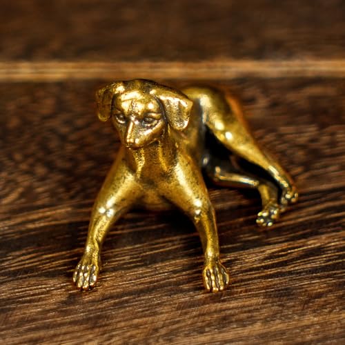 CHOVY Retro Crawling Dog Sculpture-Stretched Neck Pose, Handcrafted 100% Solid Brass-Ideal Home Decor Desk Ornament Collectible Art Piece Office Desk Accent Artistic Scene Decoration - style: Lying Dog