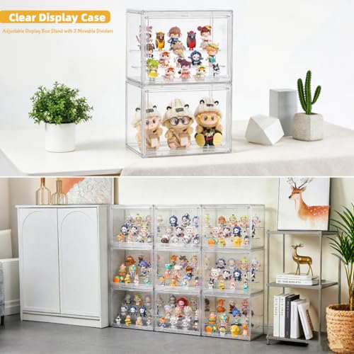 Acrylic Display Case,3 Layer Clear Display Case Adjustable Display Box Stand with 2 Movable Dividers 2 Pack Small Showcase Magnetic Door for Collections Mini Figures - size: S-2pack