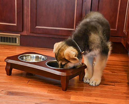 Premium Elevated Pet Feeder By Pawridge - Luxury Solid Wood Stand & 2 Food Grade Stainless Steel Bowls - Improves Your Pet's Digestion - Suitable For Small / Medium Dogs & Cats