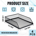 Hicarer 4 Pcs Black Metal Letter Tray Stackable Desk Tray Single Wire Mesh Organizer Front Load File Paper Holder for Desktop Office Home School Classroom (12.8 x 9.84 Inch) - size: 12.8 x 9.84 Inch