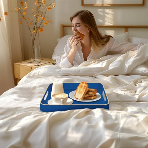 MAONAME 13" Navy Blue Decorative Tray, Serving Tray with Handles, Square Plastic Trays for Ottoman, Modern Coffee Table Trays for Living Room, Bathroom - color: Blue, size: 13" x 13" x 1.6"
