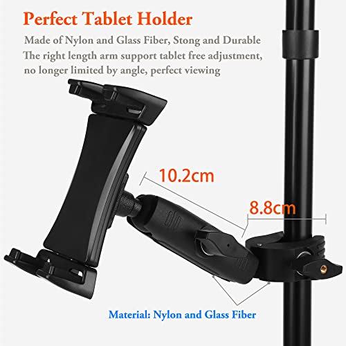 Ipad Holder for Mic Stand, Tablet Phone Holder Micophone Music Stand Mount Adjustable Rotatabe with Super Handle Clamp for iPad Pro 12.9 Air Mini, Android, 4 to 13.5inch iPhones and Tablets