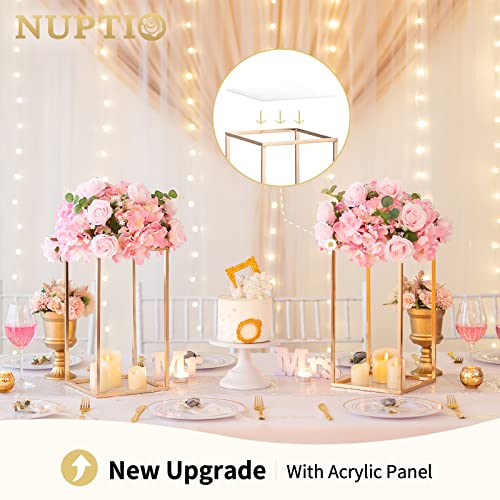 NUPTIO Gold Metal Rectangular Vase, 2 Pcs 15.75 inches Tall, Elegant Floral Centerpiece for Wedding, Housewarming, Mother's Day, Birthday, Anniversary, Party Decorations - size: 15¾ inch Tall