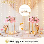 NUPTIO Gold Metal Rectangular Vase, 2 Pcs 15.75 inches Tall, Elegant Floral Centerpiece for Wedding, Housewarming, Mother's Day, Birthday, Anniversary, Party Decorations - size: 15¾ inch Tall