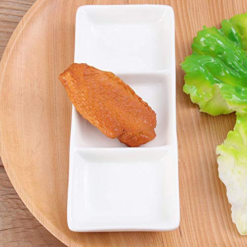 esowemsn 1PC Mini White Ceramic Rectangular 3 Compartment Appetizer Serving Tray Divided Spices Vinegar Nuts Snack Sauce Dishes for Home Kitchen Restaurant - size: Small