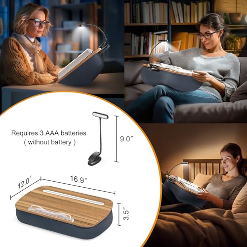 ERGONOV Book Pillow Stand with 6500K Reading Light, Hands Free Book Holder, Comfortable Lap Book Stand for Reading in Bed, Desk, or Sofa, Wooden Book Rest for Book Lovers,AAA Battery Required