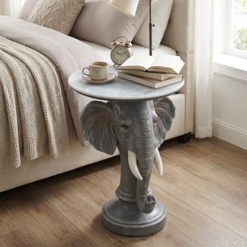 Modern Minimalist Faux Marble Accent Table & Nightstand, Living Room Accent Table with Yellow Elephant Decor & Yellow Elephant Base, Fit for Living Room Reception Area and Bedroom (19.69"W x 25.98"H) - style: yellow elephant