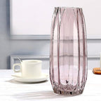 Lucky Bird Purple Pink Ribbed Glass Vase for Flowers and Candles - Modern Centerpiece (H12.0 inch) - color: Pink, size: H-11.8inch