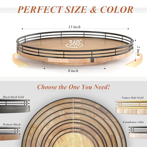 13" Lazy Susan Oak Wood Turntable Organizer for Cabinet, Farmhouse Round Wooden Lazy Susan Organization and Storage for Dining Table, Pantry, Kitchen, Bathroom, Countertop, Cupboard, Home Decor - color: Brown & Black, size: 13 inches