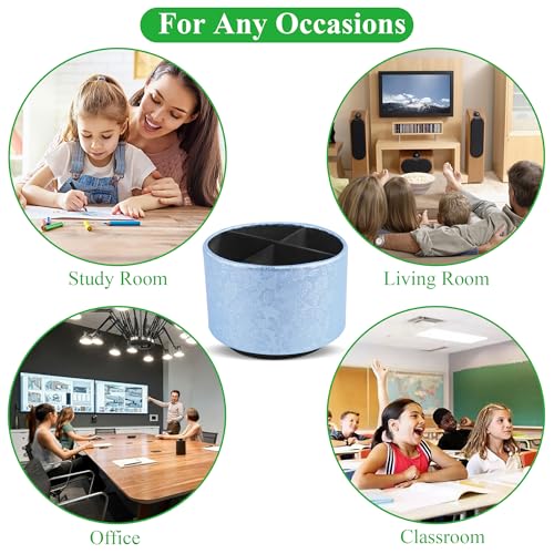 lizimandu Round Leather Art Supply Organizer,Remote Control Holder,360 Degree Spinning,Multi-Functional Pencil Holder,4 Compartments Desktop Stationary Organizer(1-Liuli Blue) - color: 1-Liuli Blue