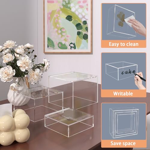 Buffet Risers, Food Display Risers for Party, Crystal Clear Acrylic Risers Display Stand for Buffet Table, Catering Displays for Dessert, Cube Box Nesting Riser with Hollow Bottom - color: 5"x6"x7"x8"x9"x10" 6PCS Clear