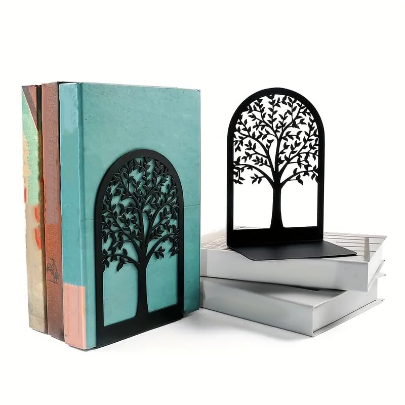 Black Book Ends, Metal Bookends for Shelves Decorative, Tree Stopper for Heavy Books,Ends to Hold Books for Home Office, The Shape of Life Trees（6.5" X 4.7 "X 3.5"） - size: tree of life