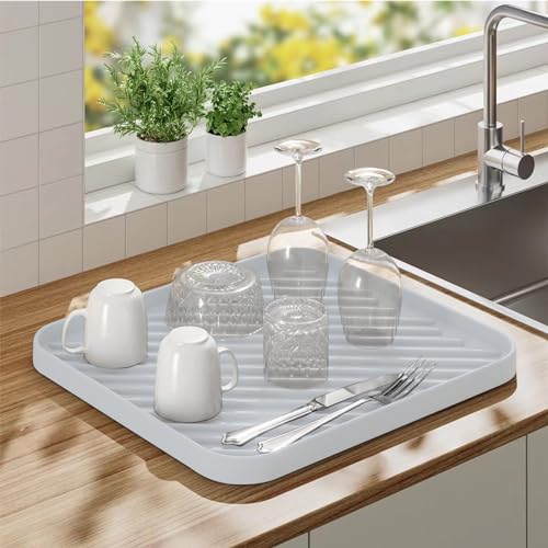 Silicone Organizer Tray for Kitchen Sink and Bathroom, Dishwasher Tray, Versatile Bathroom and Drawer Organizer Trays, Non-Slip Countertop (White) - color: White