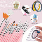 28 Pcs Nail Art Brushes Nail Art Tool Set Resin Nail Art Palette Sculpture Pen 2 Way Acrylic Silicone Carving Pen Dotting Pen Tool Manicure Kit for Home DIY Salon Nail Art (Pink) - color: Pink